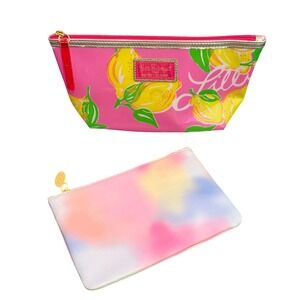 Lilly Pulitzer for Estee Lauder Makeup Bag Pink Lemon & Ipsy Tie Dye Pouch Set